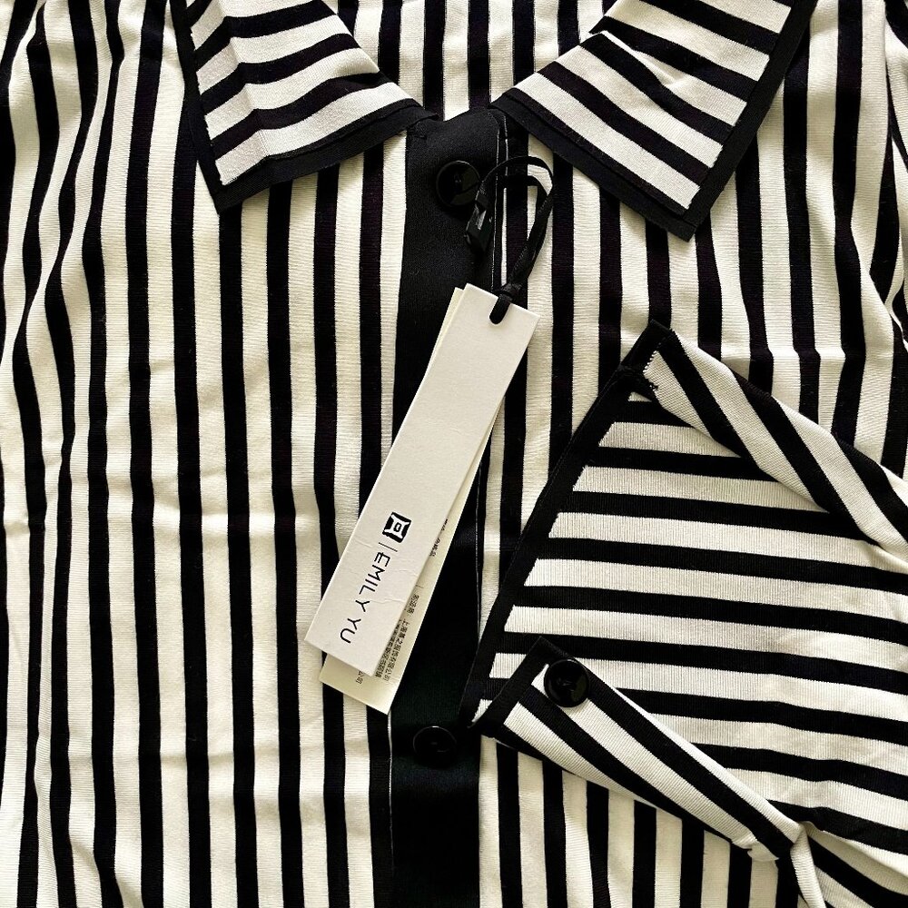 EMILYYU Black and White Striped Printed Loungewear Set – Seamless